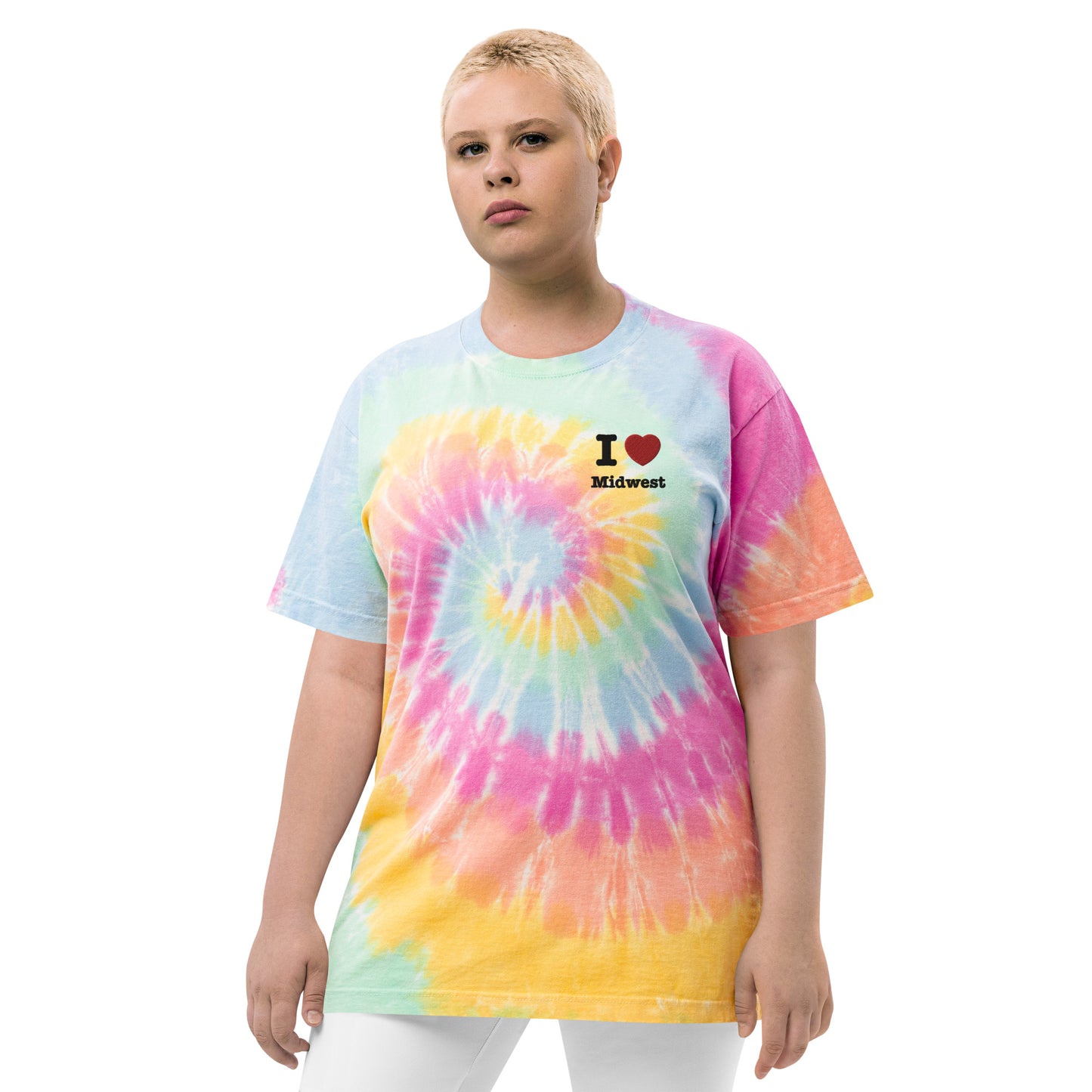 I Heart Midwest Embroidered Oversized Tie-Dye Shirt